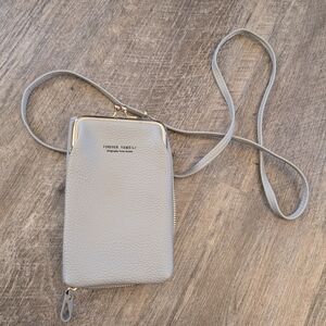 Forever Young Women's Gray Crossbody Phone Holder And Wallet. Gold Hardware